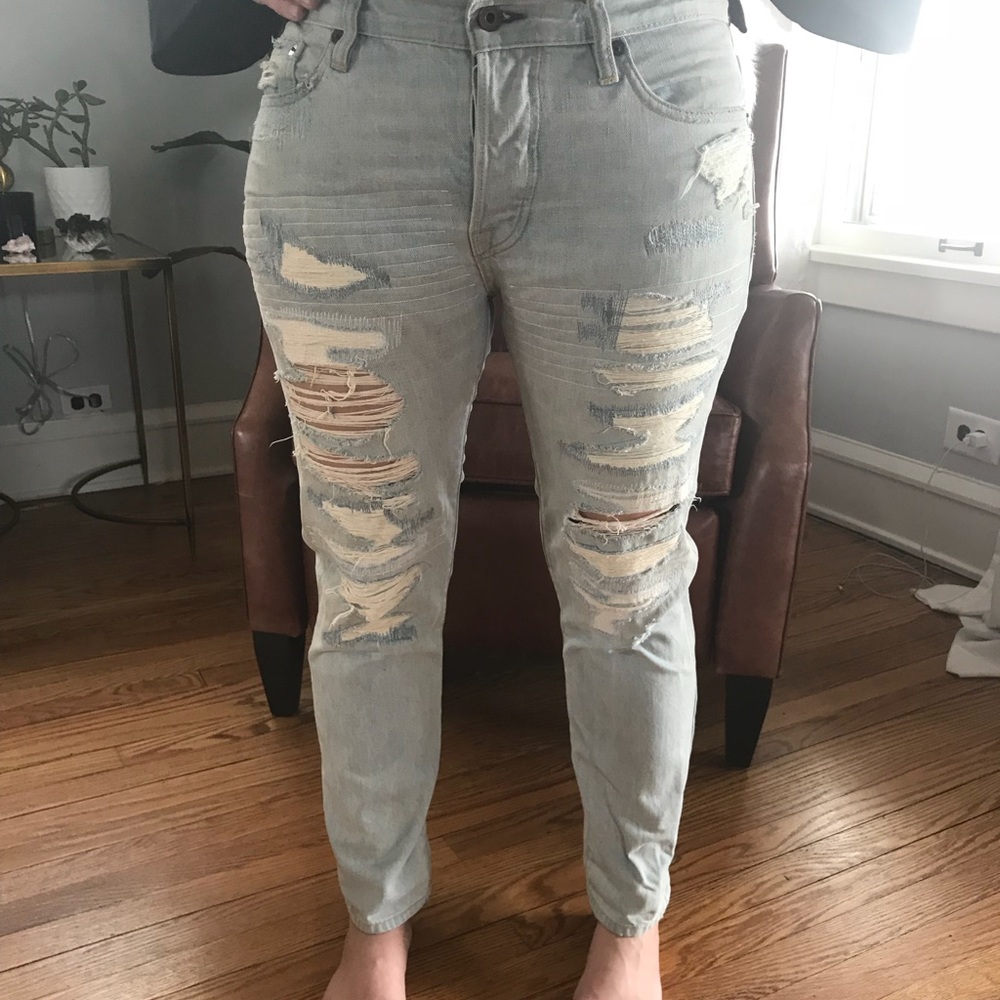 Super light wash distressed boyfriend jeans